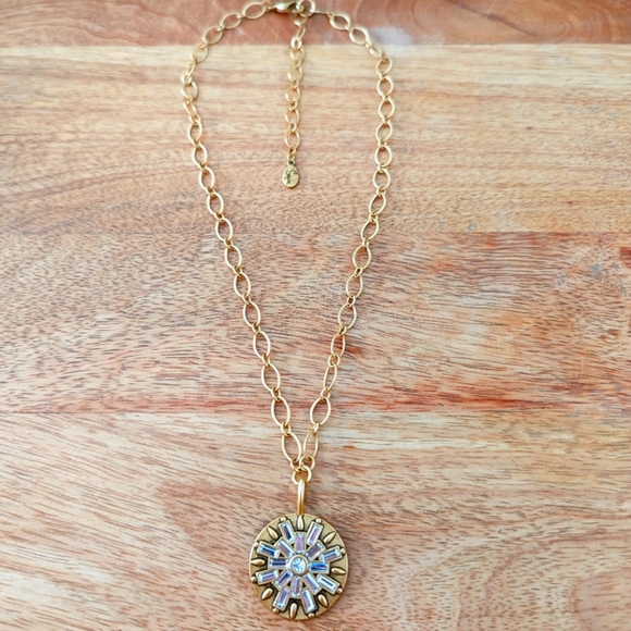 Sequin Crystal Baguette Burst Talisman Pendant & Gold Chain - Picture 2 of 5